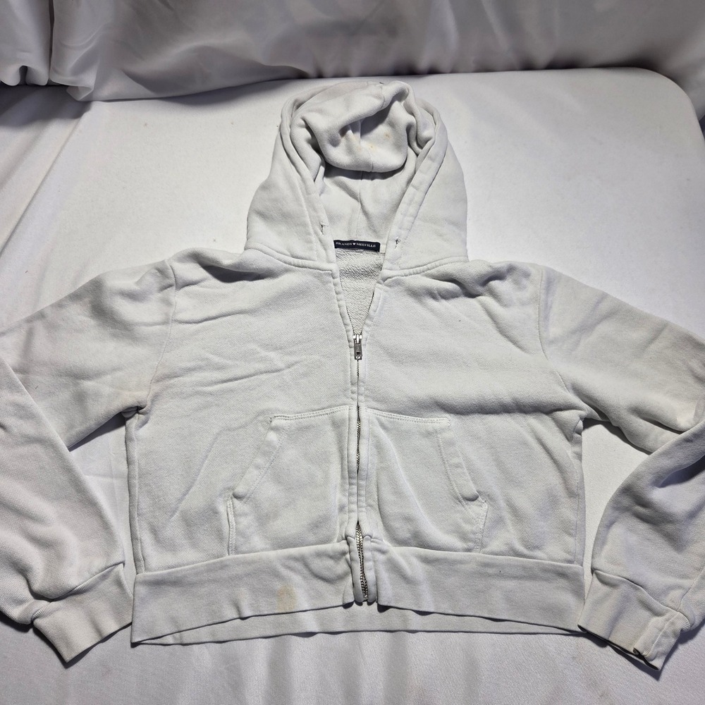 Brandy Melville Light Blue Cropped Zip Up Hoodie Sweatshirt One Size
